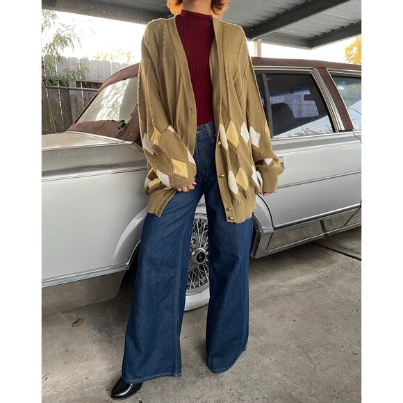 🔥VTG Cotton Blend Argyle Diamond Classic Grandmacore Academia Cardigan Sweater - Picture 1 of 15